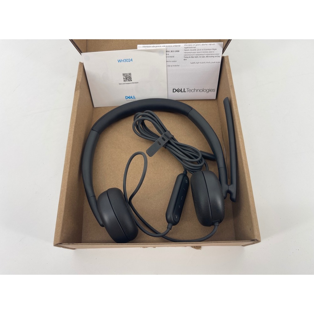 Dell WH3024 Wired Headset Black USB-C Noise Canceling Boom Mic Like New